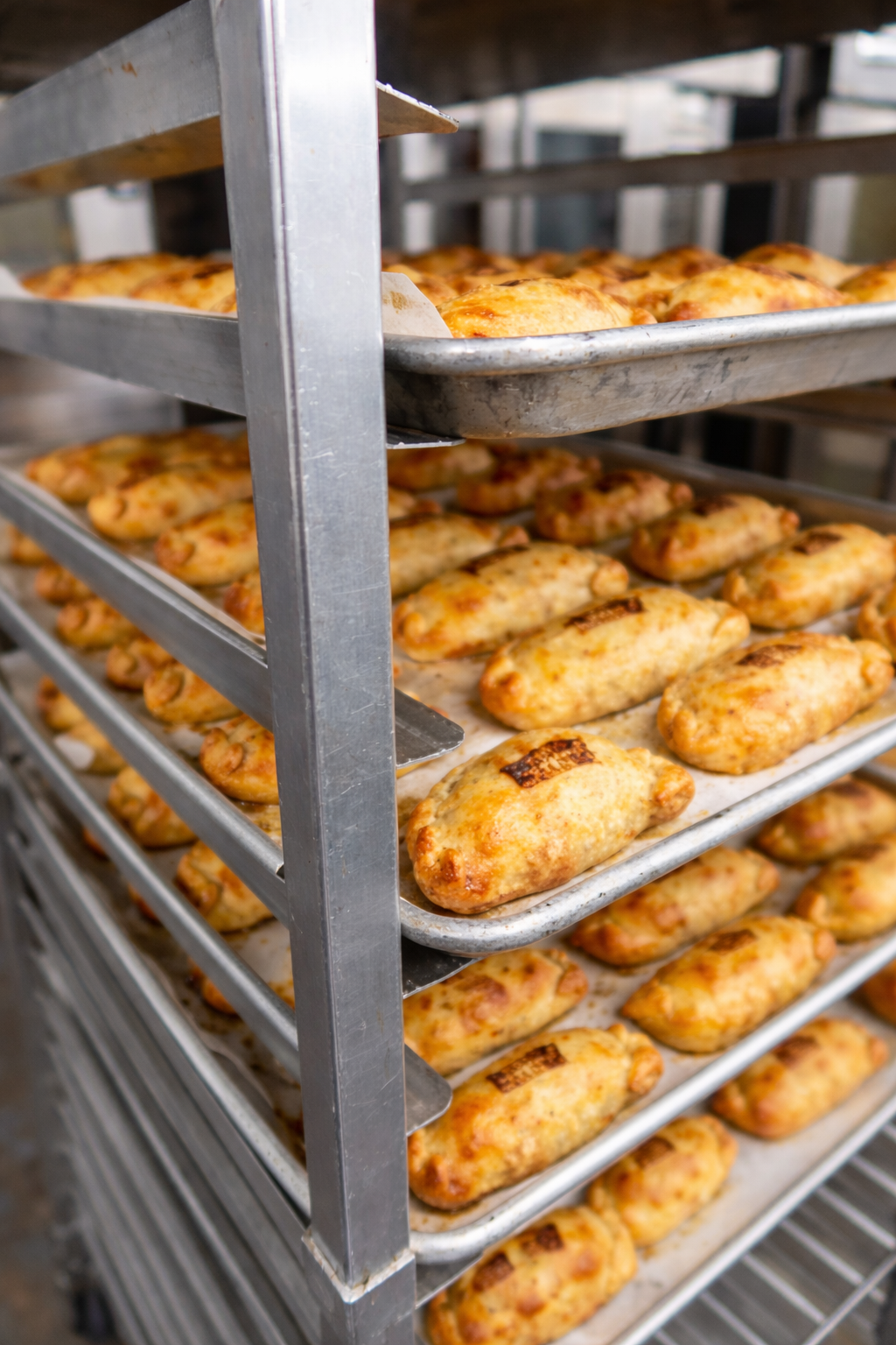 Trays of freshly baked empanadas